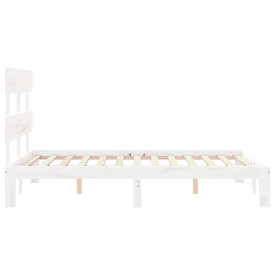 Estructura de cama con cabecero madera maciza blanco 140x200