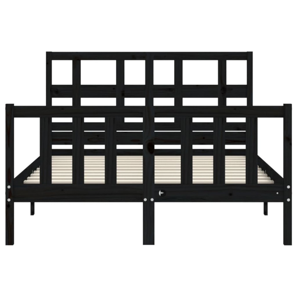Estructura de cama con cabecero madera maciza negro 140x190