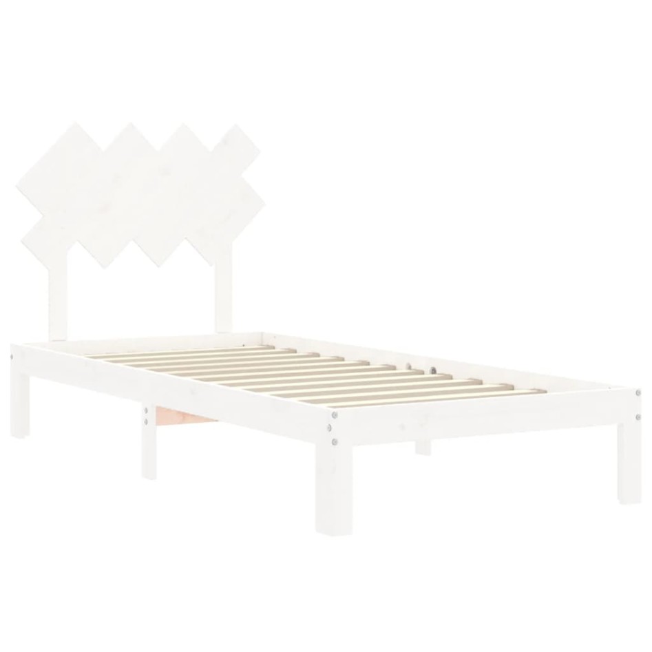Estructura de cama con cabecero madera maciza blanco 90x200