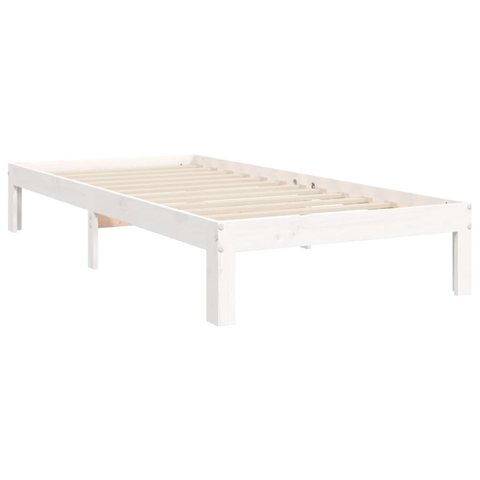 Estructura de cama con cabecero madera maciza blanco 90x200