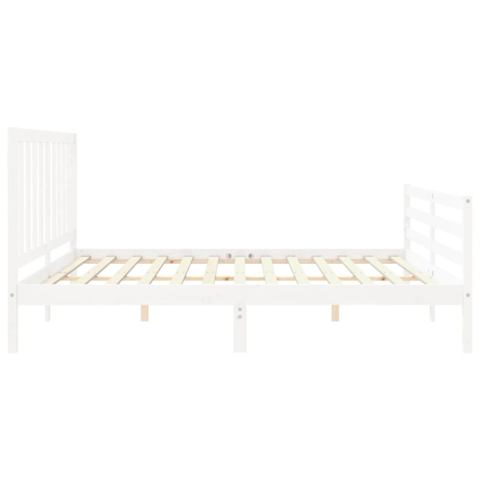 Estructura de cama con cabecero madera maciza blanco 200x200