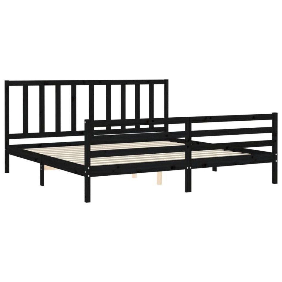 Estructura de cama con cabecero madera maciza negro 200x200