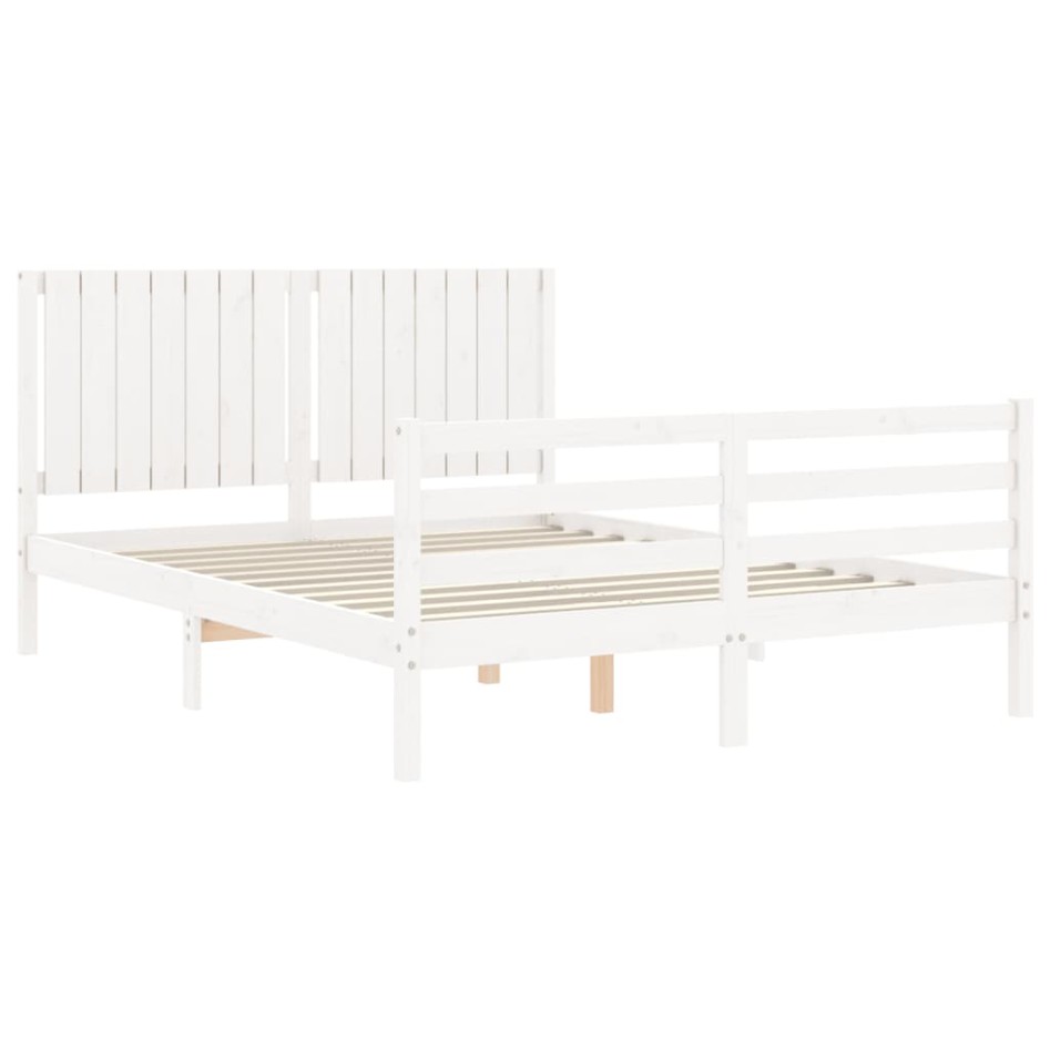 Estructura de cama con cabecero madera maciza blanco 160x200