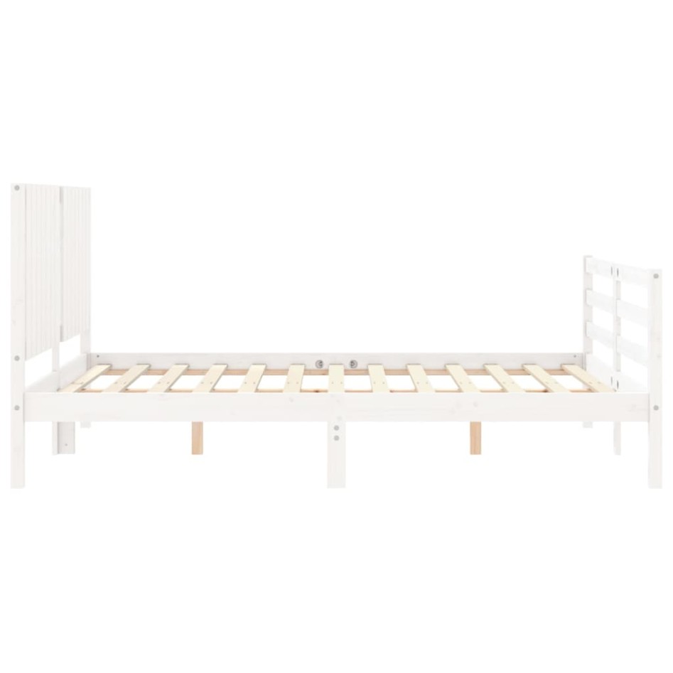 Estructura de cama con cabecero madera maciza blanco 160x200