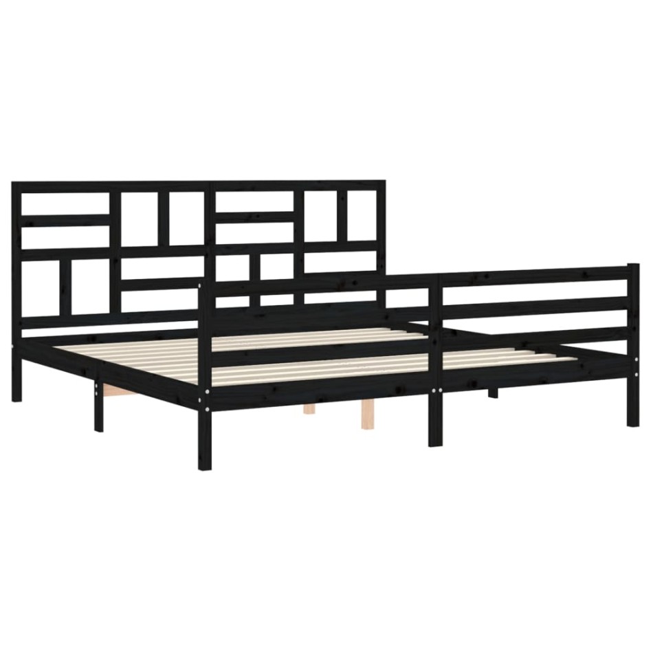 Estructura de cama con cabecero madera maciza negro 200x200