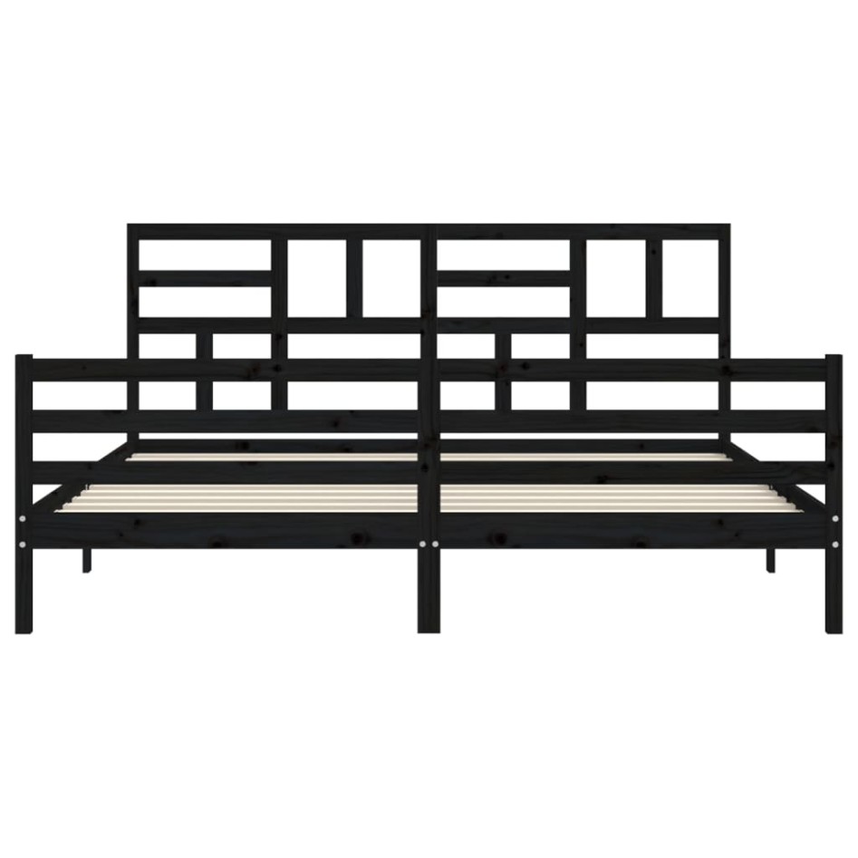 Estructura de cama con cabecero madera maciza negro 200x200