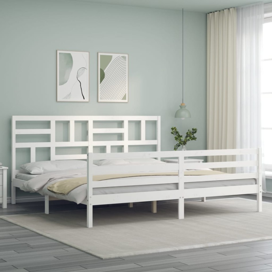 Estructura de cama con cabecero madera maciza blanco
