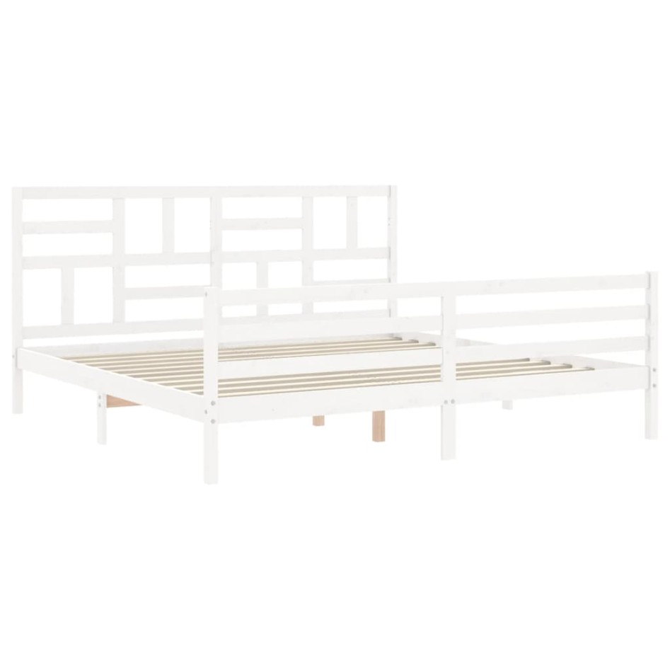 Estructura de cama con cabecero madera maciza blanco