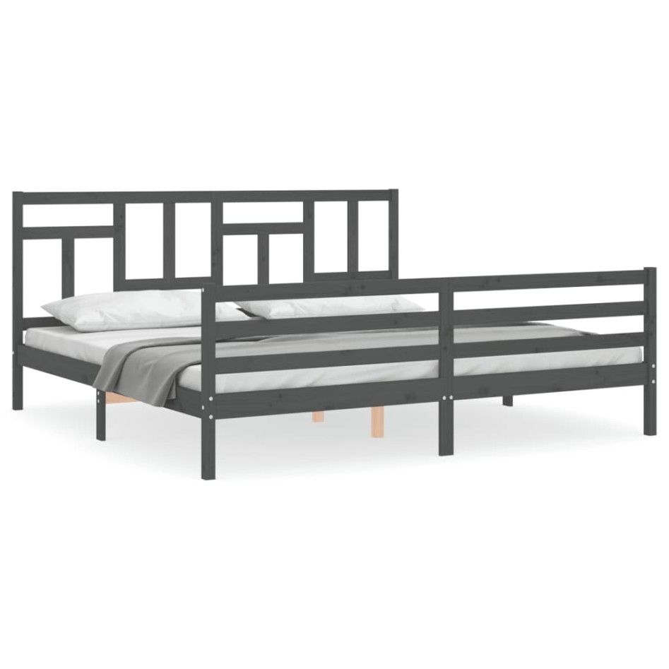 Estructura de cama con cabecero madera maciza gris 200x200