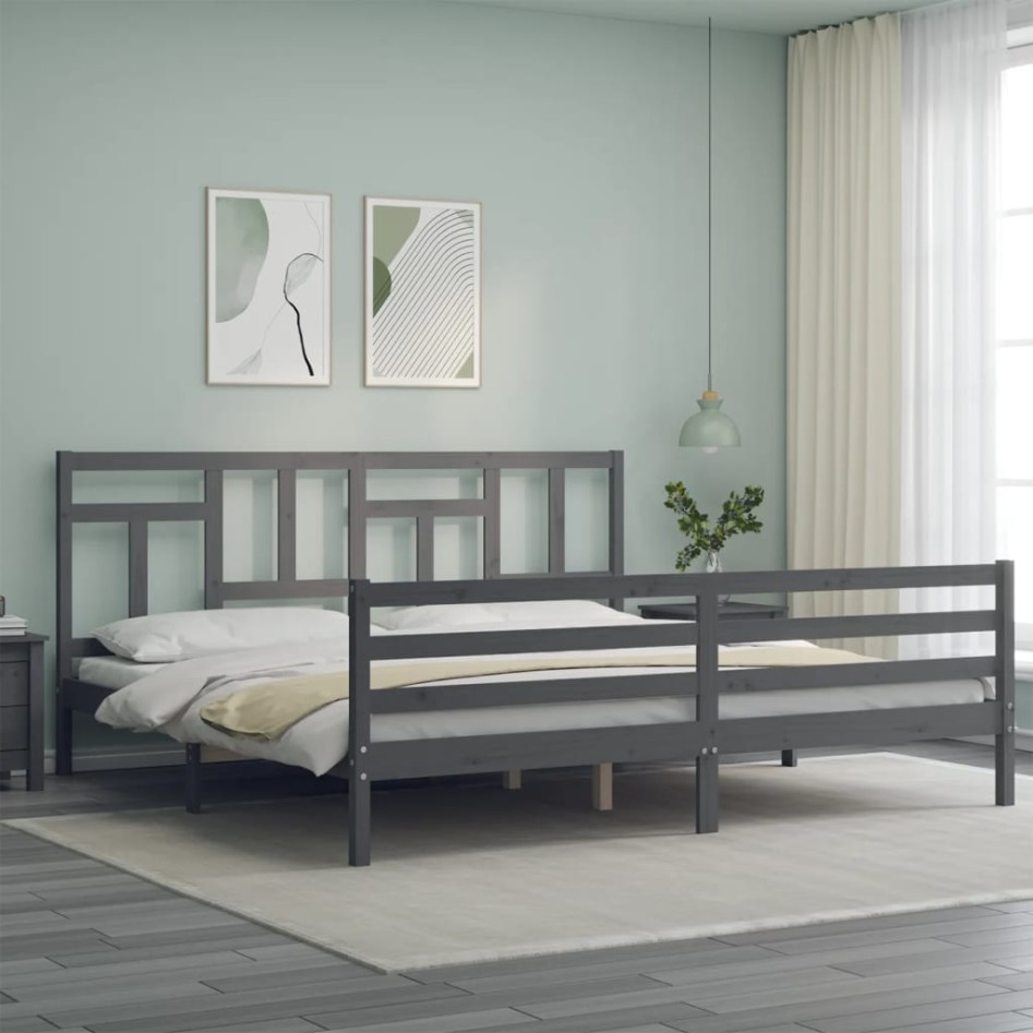 Estructura de cama con cabecero madera maciza gris 200x200