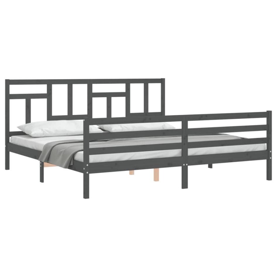Estructura de cama con cabecero madera maciza gris 200x200
