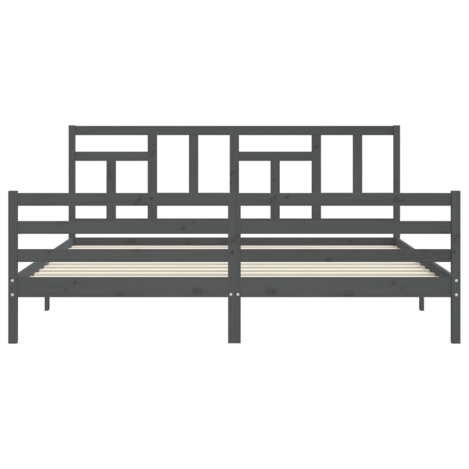 Estructura de cama con cabecero madera maciza gris 200x200