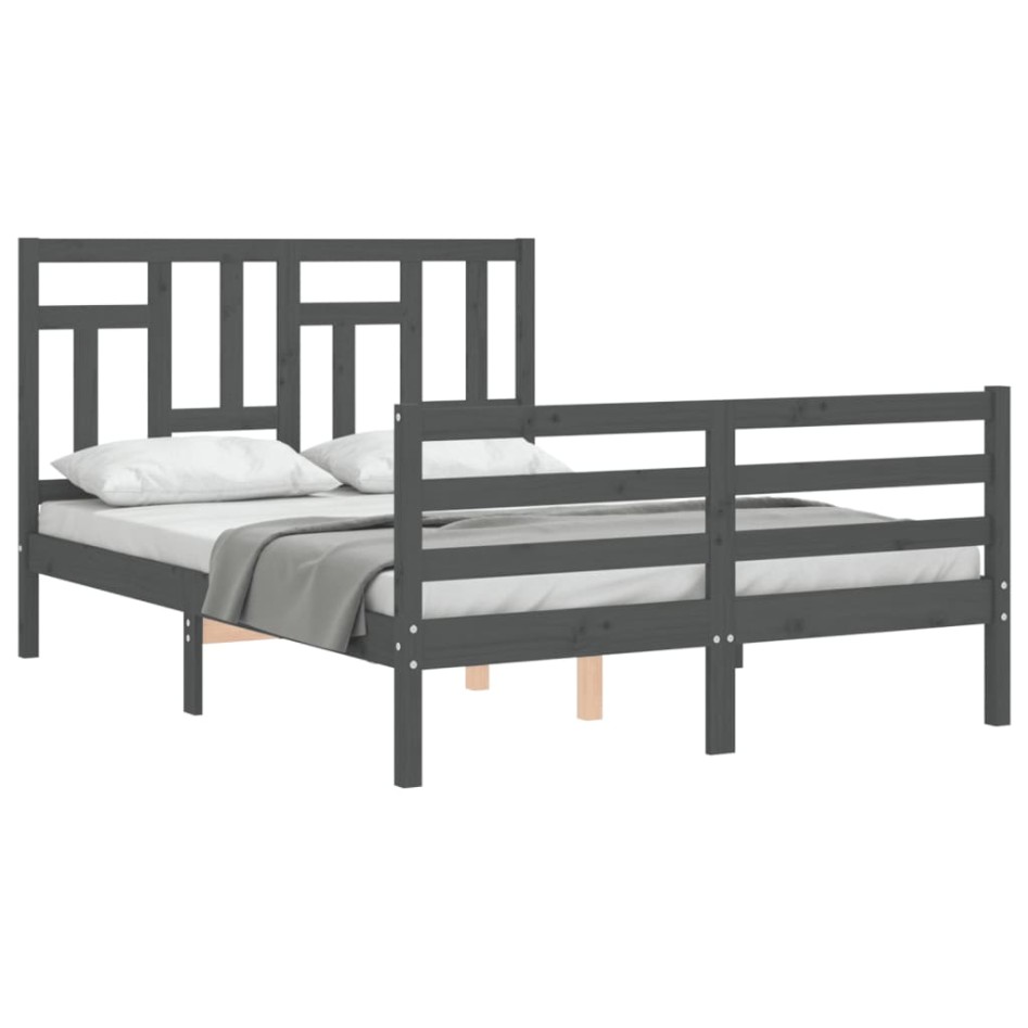 Estructura de cama con cabecero madera maciza gris 140x190