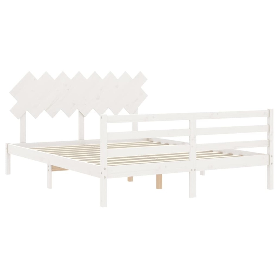 Estructura de cama con cabecero madera maciza blanco 160x200