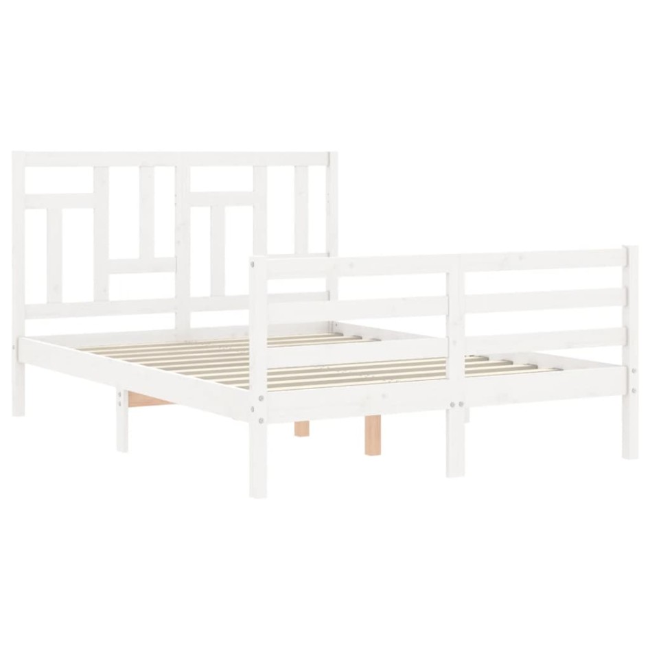 Estructura de cama con cabecero madera maciza blanco 140x200