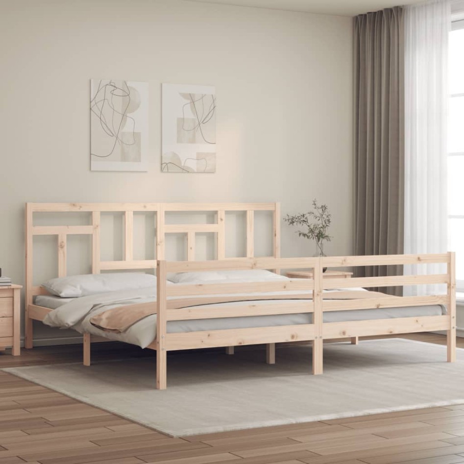 Estructura de cama con cabecero madera maciza 200x200