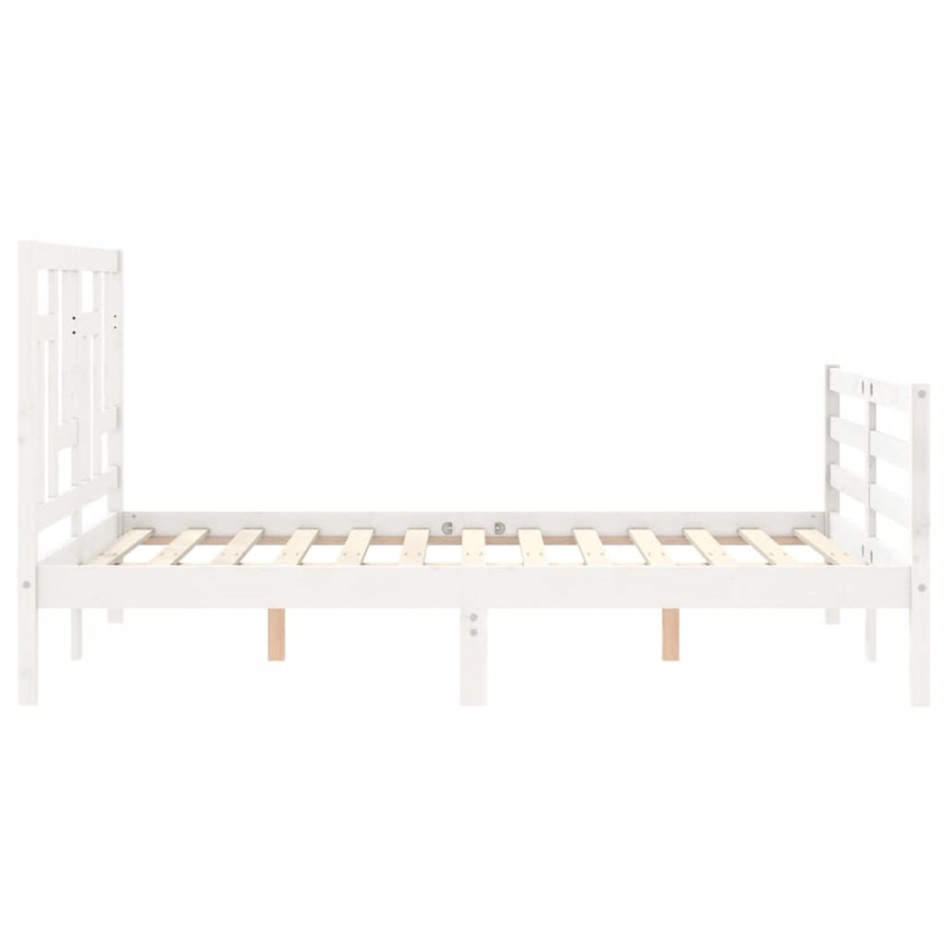 Estructura de cama con cabecero madera maciza blanco 120x200