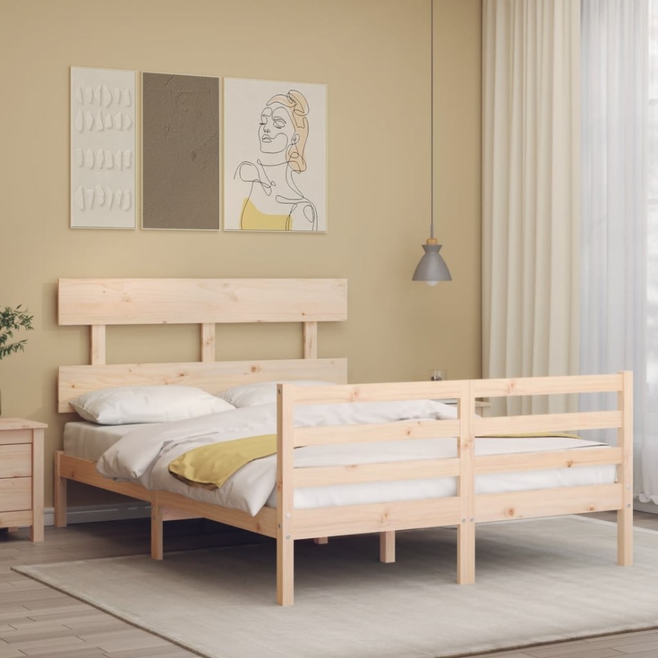 Estructura de cama de matrimonio con cabecero madera