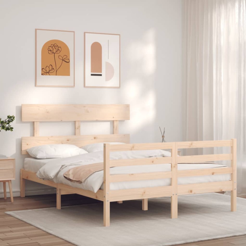 Estructura de cama de matrimonio con cabecero madera