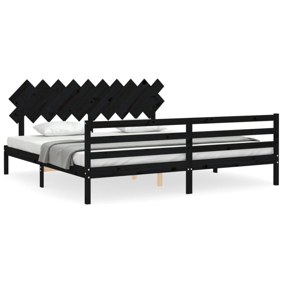 Estructura de cama con cabecero madera maciza negro 200x200