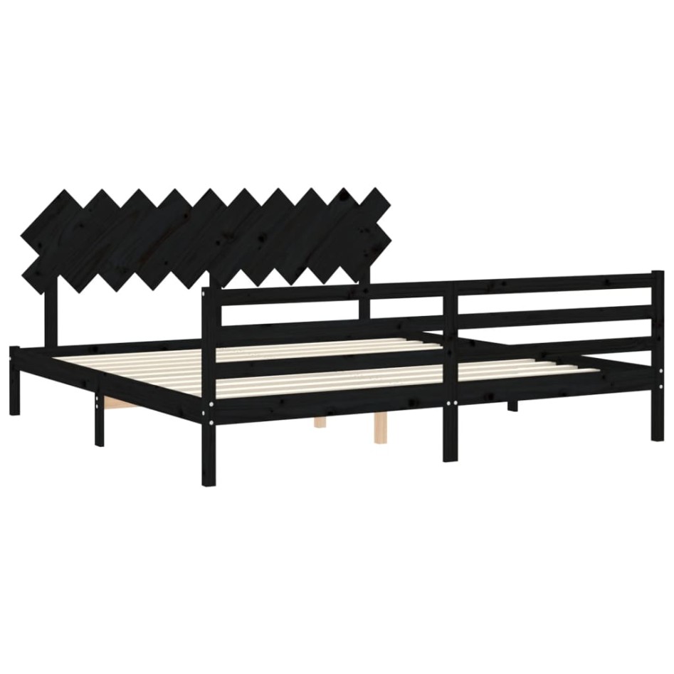 Estructura de cama con cabecero madera maciza negro 200x200