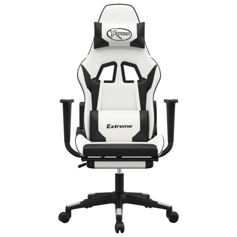 Silla gaming con reposapiés cuero sintético blanco