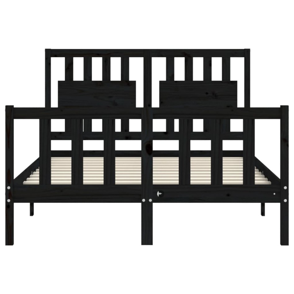Estructura de cama con cabecero madera maciza negro 120x200