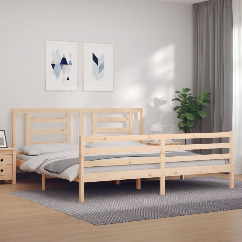 Estructura de cama con cabecero madera maciza 200x200