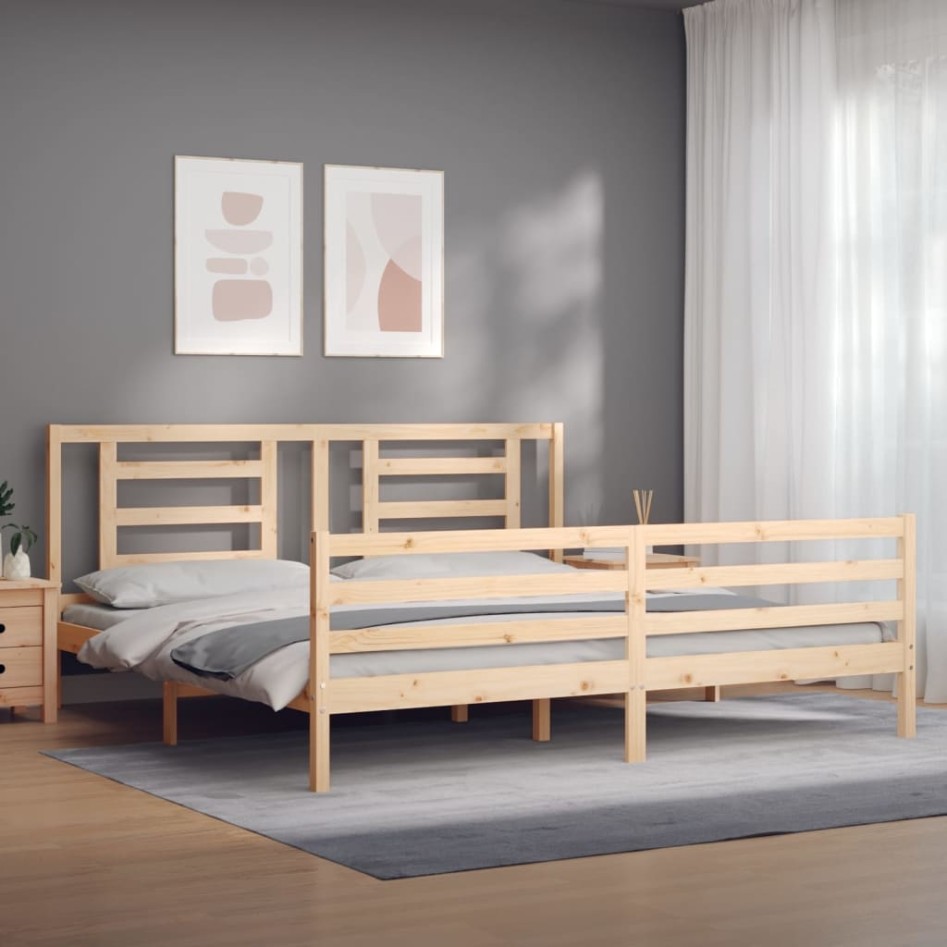 Estructura de cama con cabecero madera maciza 200x200