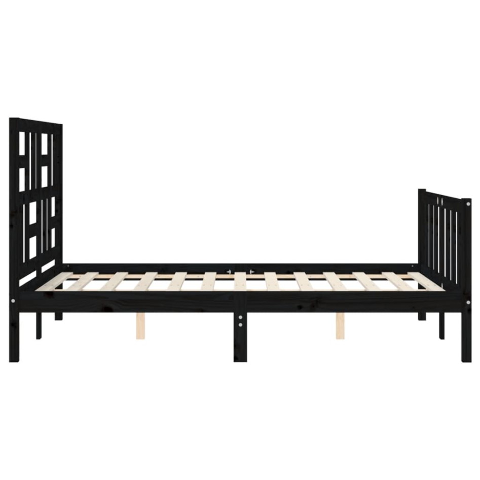 Estructura de cama con cabecero madera maciza negro 120x200