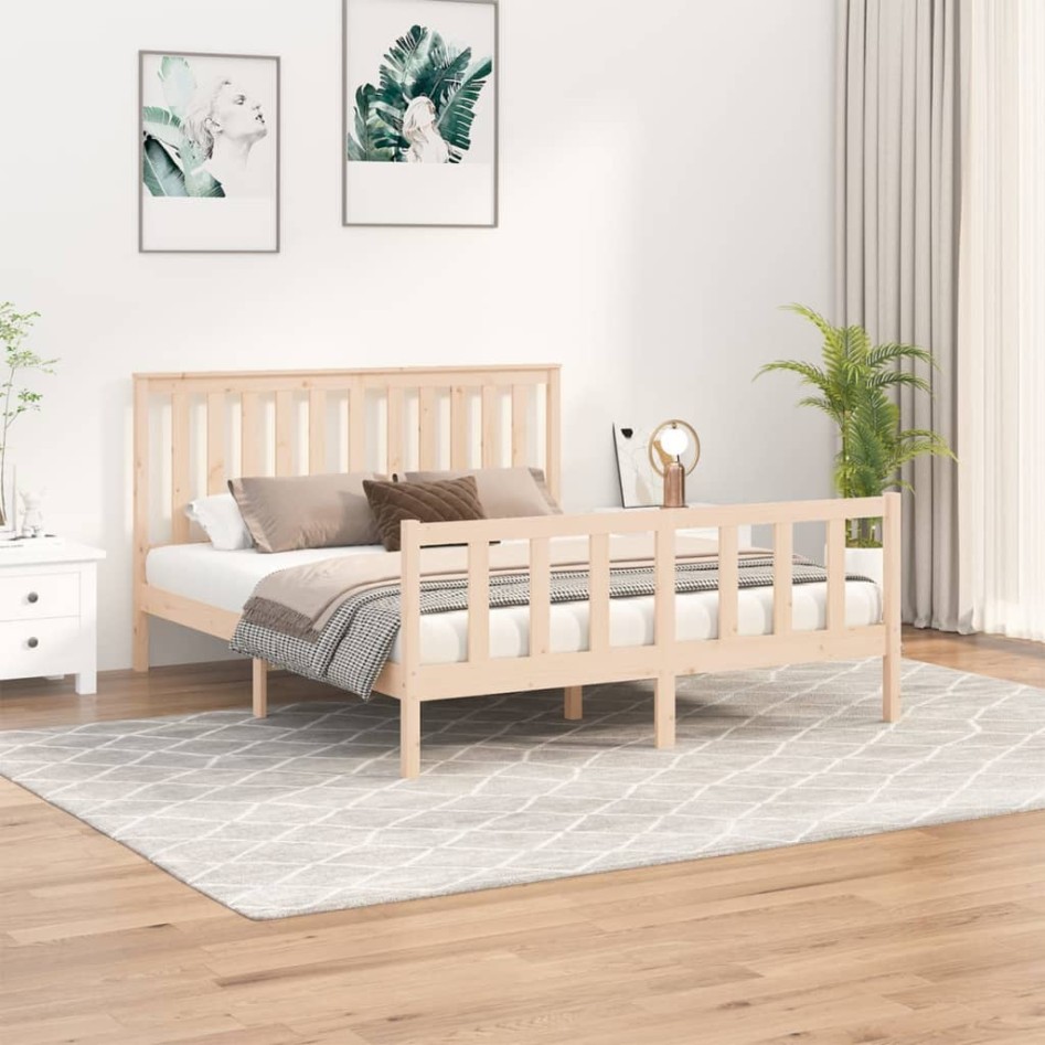 Estructura de cama con cabecero madera de pino blanco