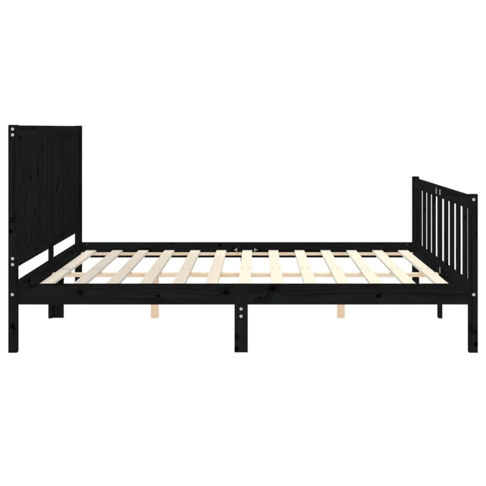 Estructura de cama con cabecero madera maciza negro 200x200