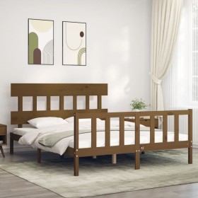 Estructura de cama matrimonio con cabecero madera marrón