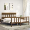 Estructura de cama matrimonio con cabecero madera marrón miel