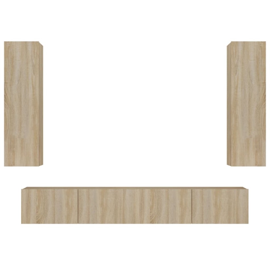 Set de muebles para TV 4 pzas madera contrachapada roble