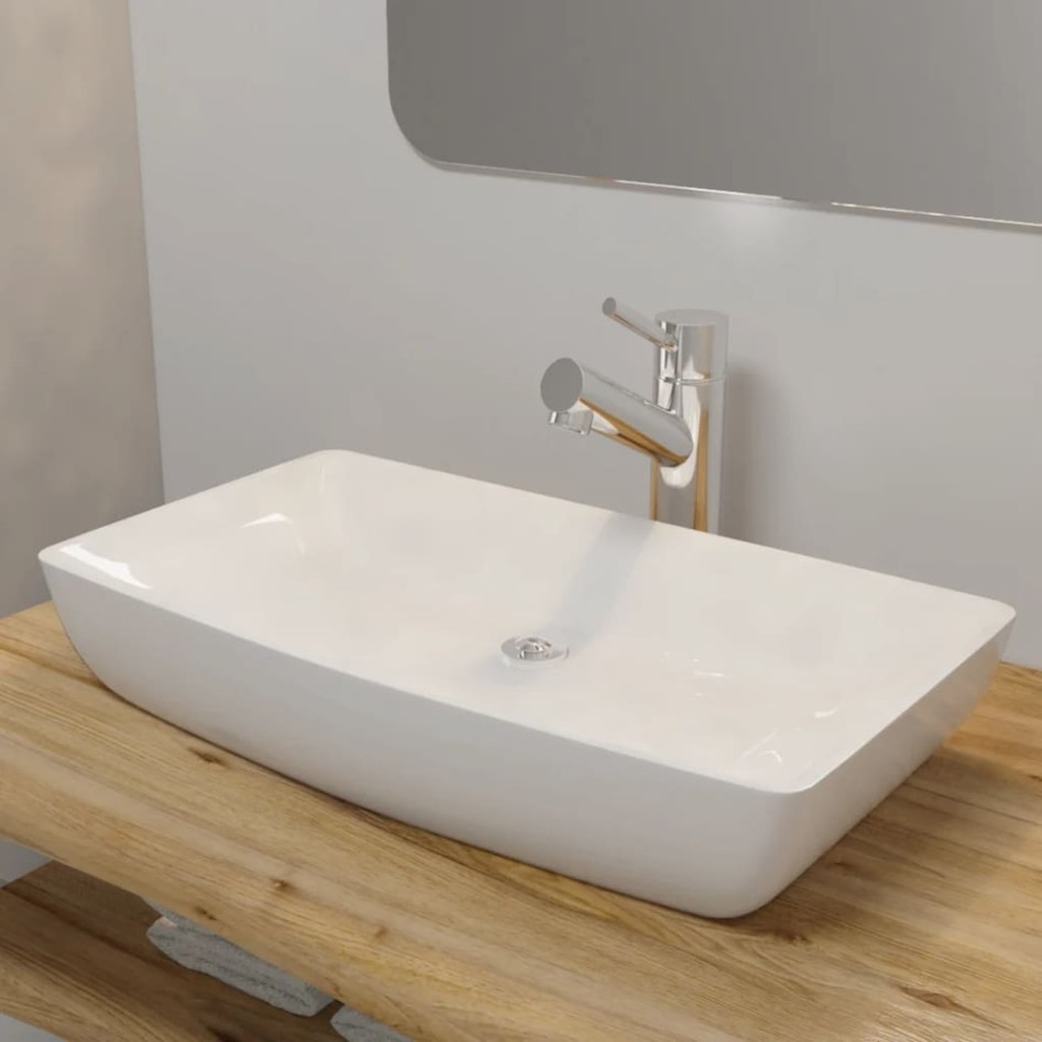 Lavabo lujoso rectangular ceráminca blanco 71x39