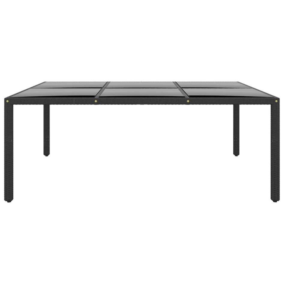 Mesa jardín vidrio templado ratán sintético negro 200x150x75