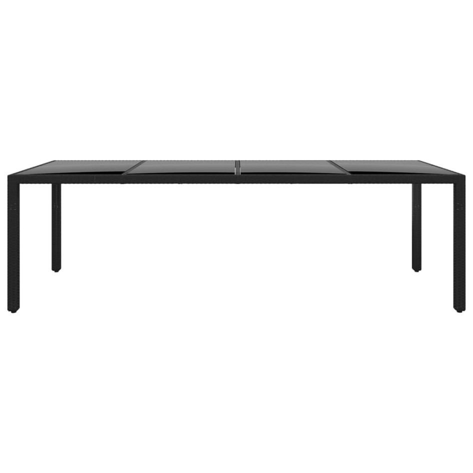 Mesa jardín vidrio templado ratán sintético negro 250x100x75