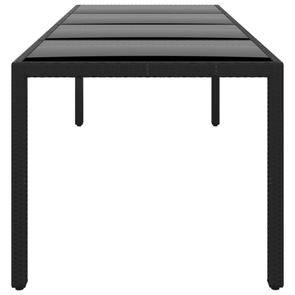 Mesa jardín vidrio templado ratán sintético negro 250x100x75