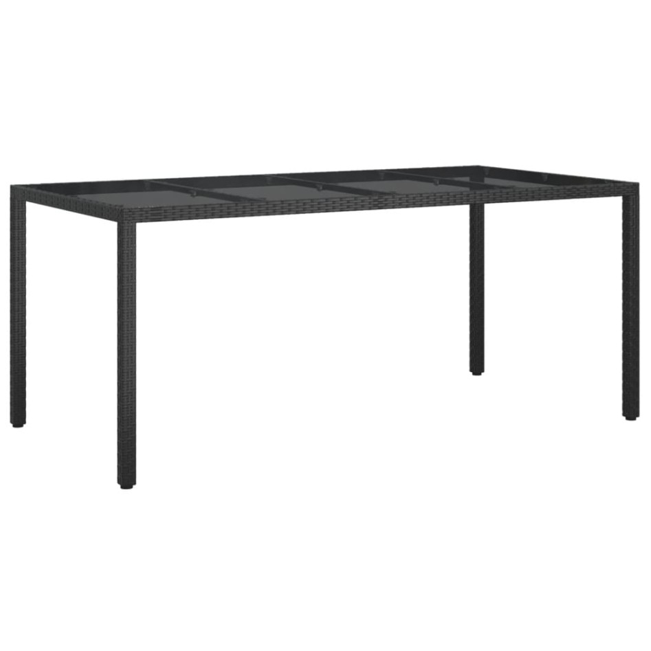 Mesa jardín vidrio templado ratán sintético negra 190x90x75