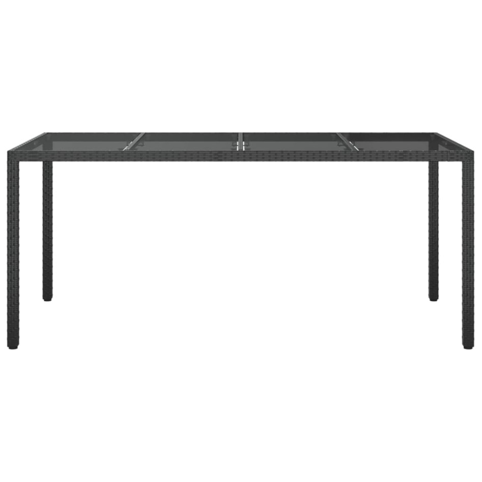 Mesa jardín vidrio templado ratán sintético negra 190x90x75