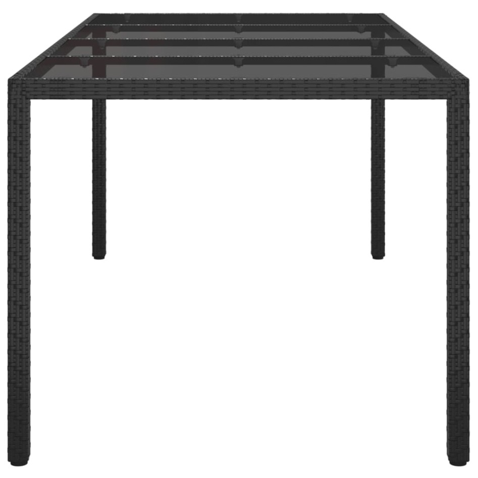 Mesa jardín vidrio templado ratán sintético negra 190x90x75