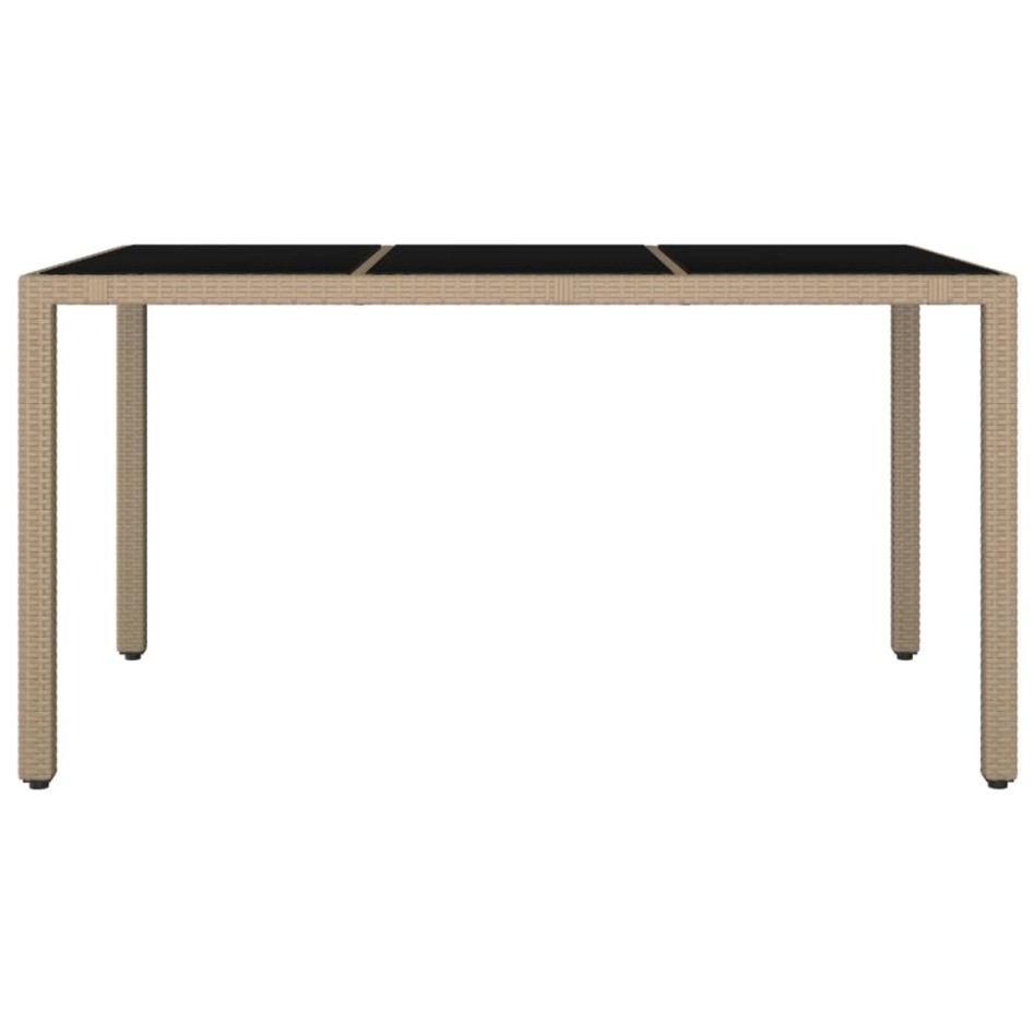 Mesa de jardín ratán beige y superficie de vidrio