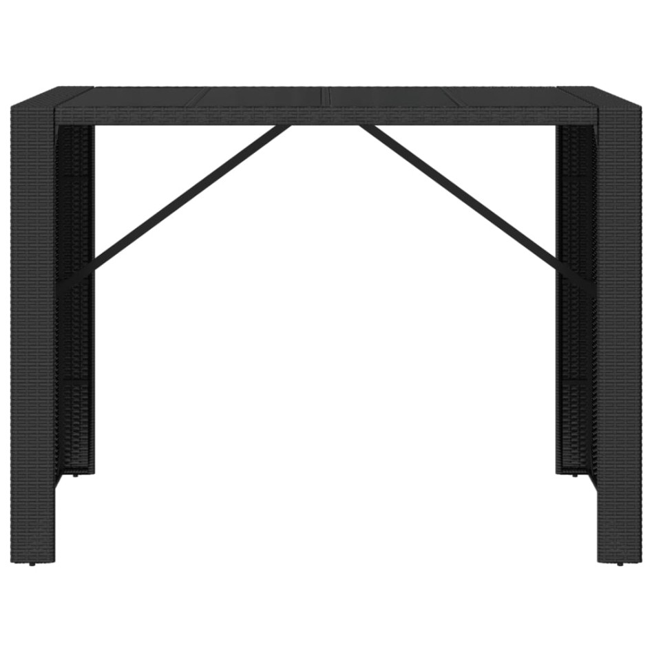 Mesa alta bar ratán PE y superficie vidrio negro 145x80x110