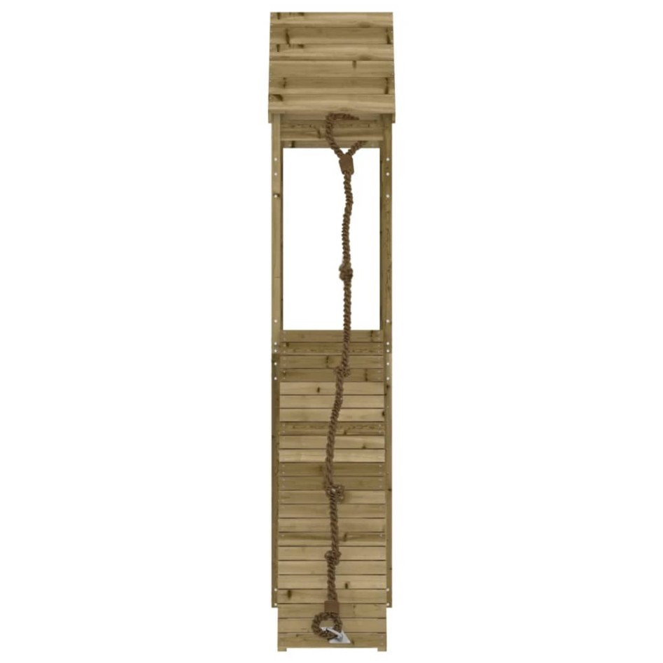 Casa de juegos con pared escalada de madera impregnada de