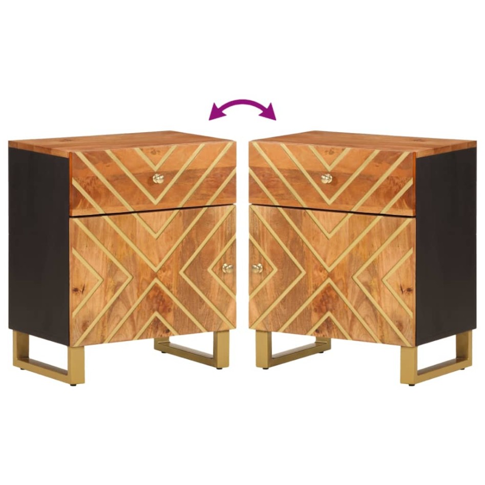 Mesita de noche madera maciza mango marrón y negro 50x33x60