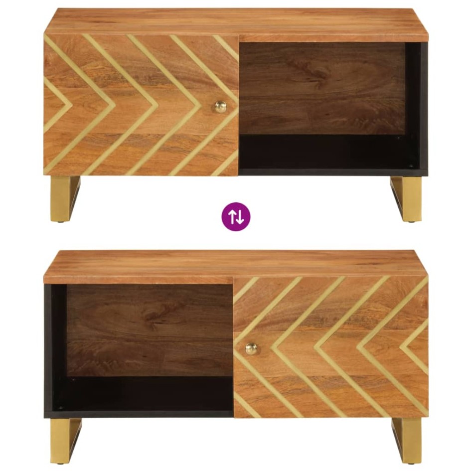 Mesa de centro madera maciza de mango negro marrón 80x50x40