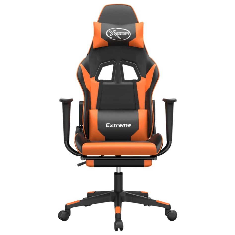 Silla gaming masaje y reposapiés cuero sintético negro