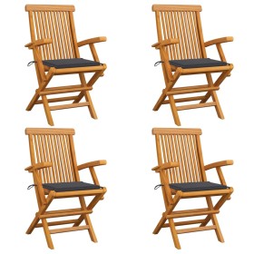 Sillas de jardín 4 uds madera teca con cojines gris