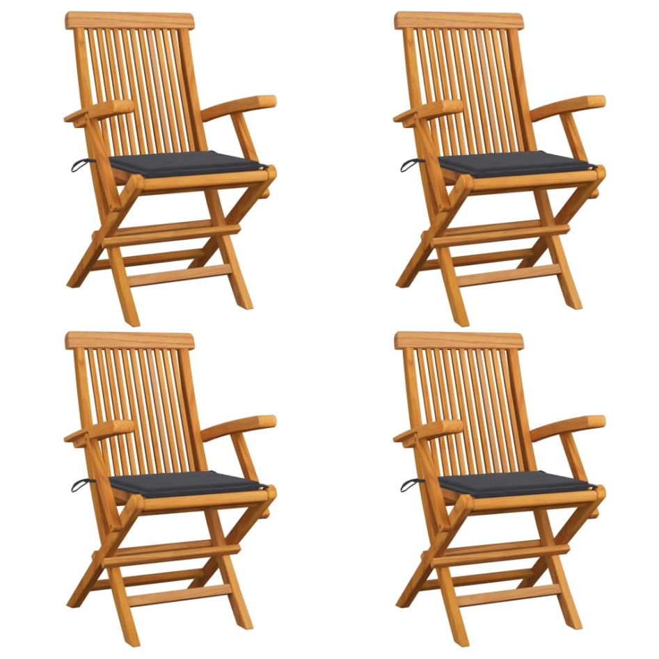 Sillas de jardín 4 uds madera teca con cojines gris